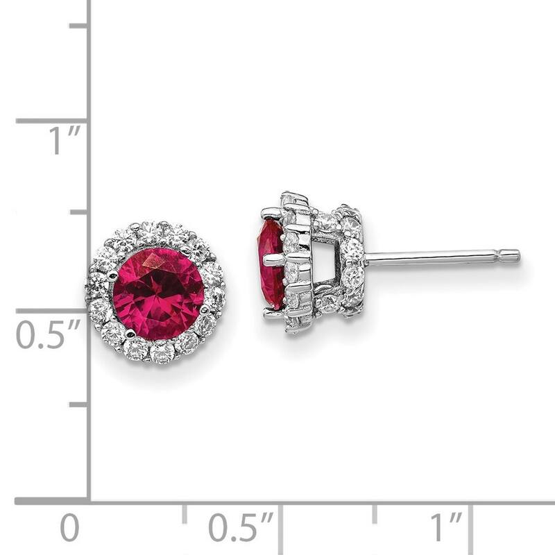 Curata 925 Sterling Silver 9.5mm CZ Cubic Zirconia Lab Created Ruby Stud Earrings