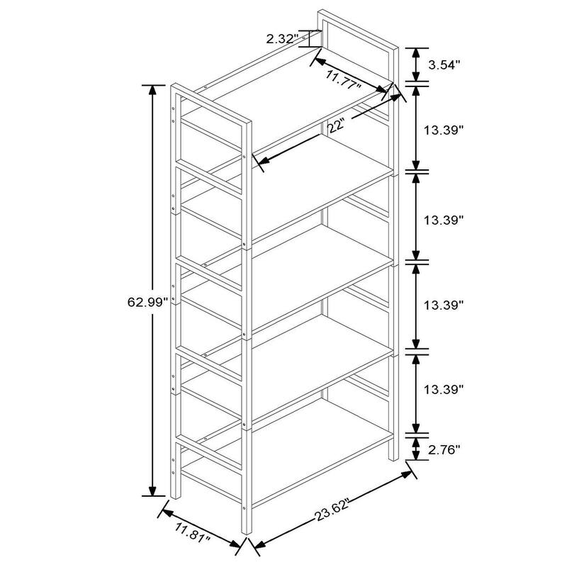 5-Shelf 63" H x 23.62" W Wood and Metal Etagere Bookcase