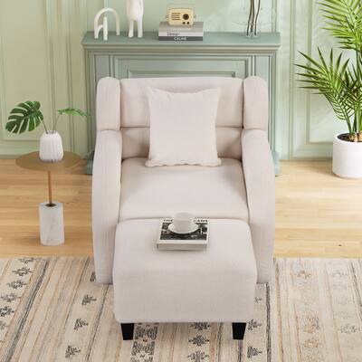 Swivel Accent Chair with Ottoman Teddy Short Plush Velvet Armchair