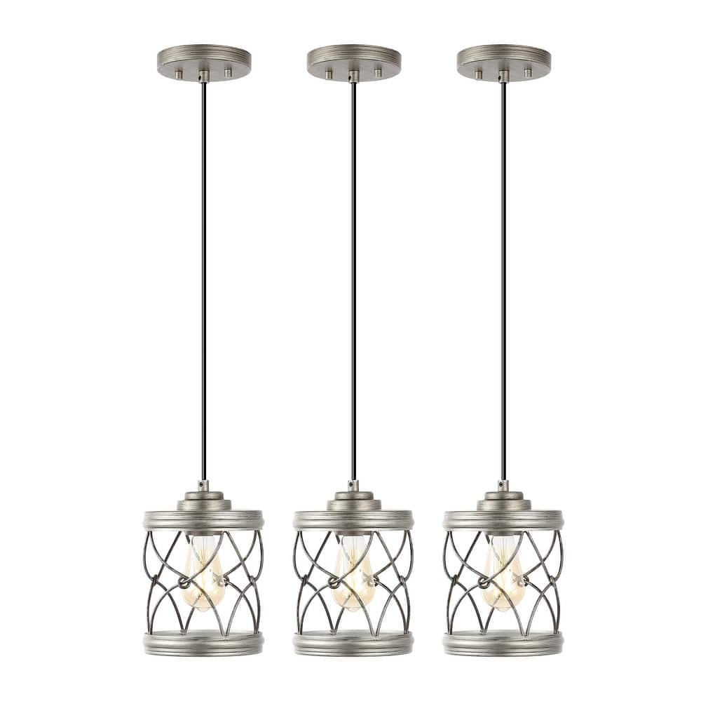 Helisa 6.5" 1-Light Farmhouse Industrial Iron Filigree Caged Jar LED Pendant, (Set of 3) by JONATHAN Y