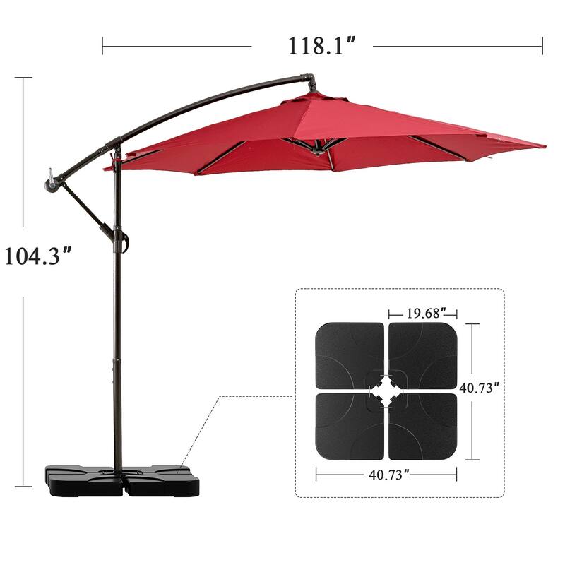 9.8ft Patio Offset Umbrella Cantilever Umbrella with Crank & Cross Bases
