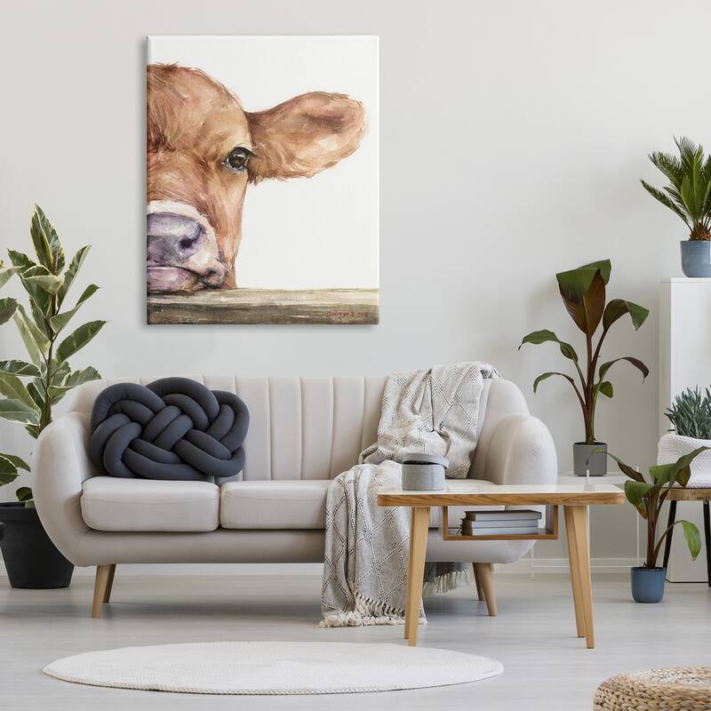 Stupell Baby Calf Cow Resting Head Up-Close Rural Canvas Wall Art, Design by George Dyachenko