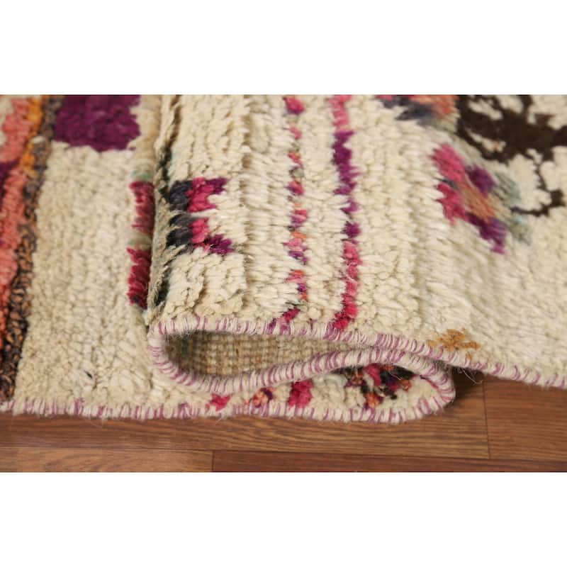 Plush Ivory Moroccan Square Rug Handmade Wool Carpet - 5'5" x 5'11"