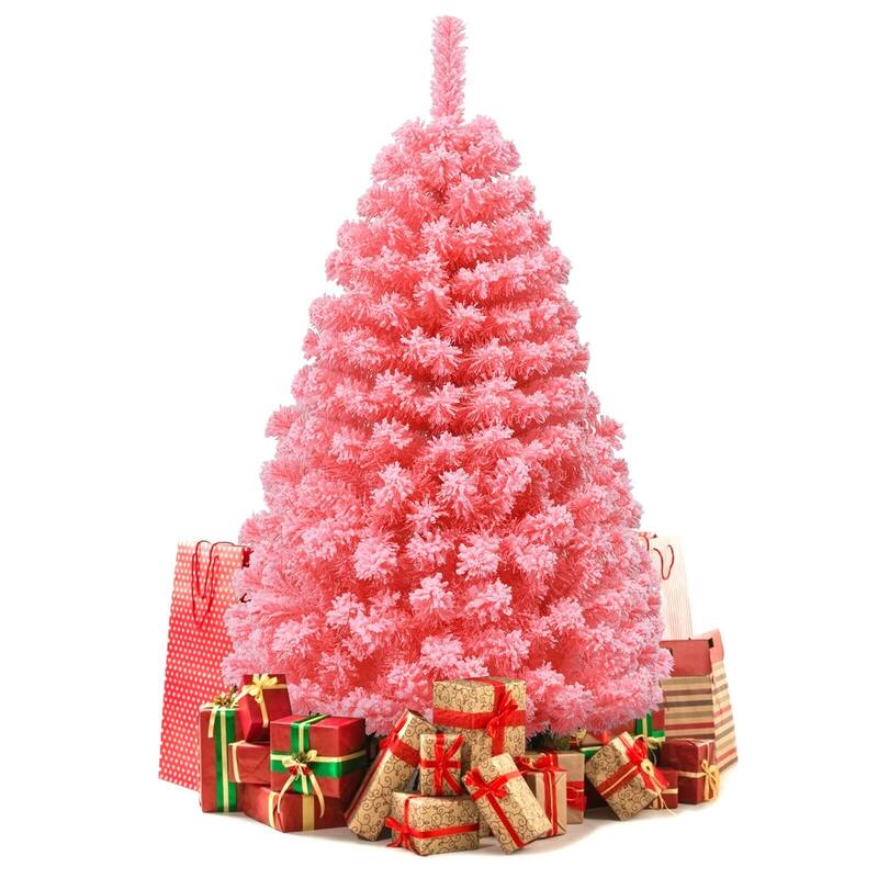 4.5 Feet Pink Christmas Tree with Snow Flocked PVC Tips and Metal Stand