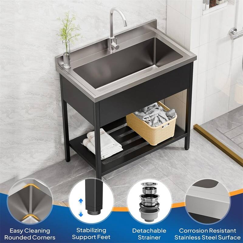 Freestanding Stainless Steel Utility Sink Laundry/Kitchen Sink With Faucet & Legs