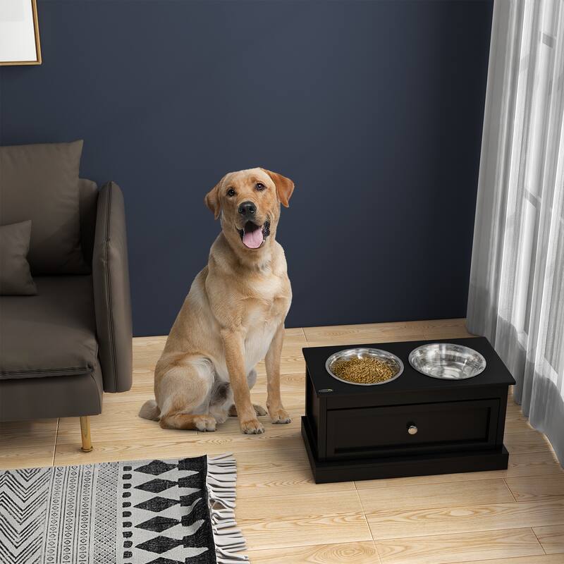 Large Elevated Dog Bowls with Storage Drawer Containing 11L Capacity, Raised Dog Bowl Stand Pet Food Bowl Dog Feeding Station