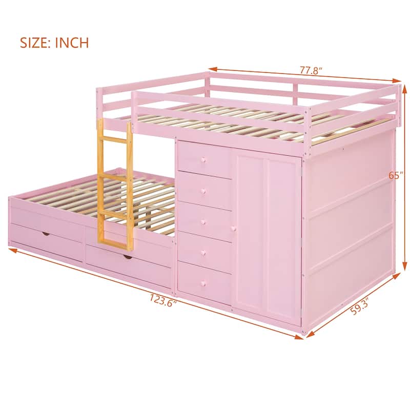 Full Size Bunk Bed with Built-in Drawers, Wardrobe & Ladder by Harper&Bright Designs