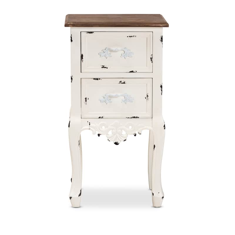 Baxton Studio Levron Classic and Traditional Two-Tone Walnut Brown and Antique White Finished Wood 2-Drawer End Table