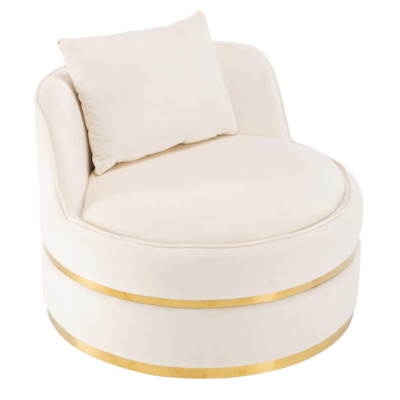 360 Degree Swivel Accent Chair Velvet Modern Upholstered Barrel Chair Over-Sized Soft Chair - White