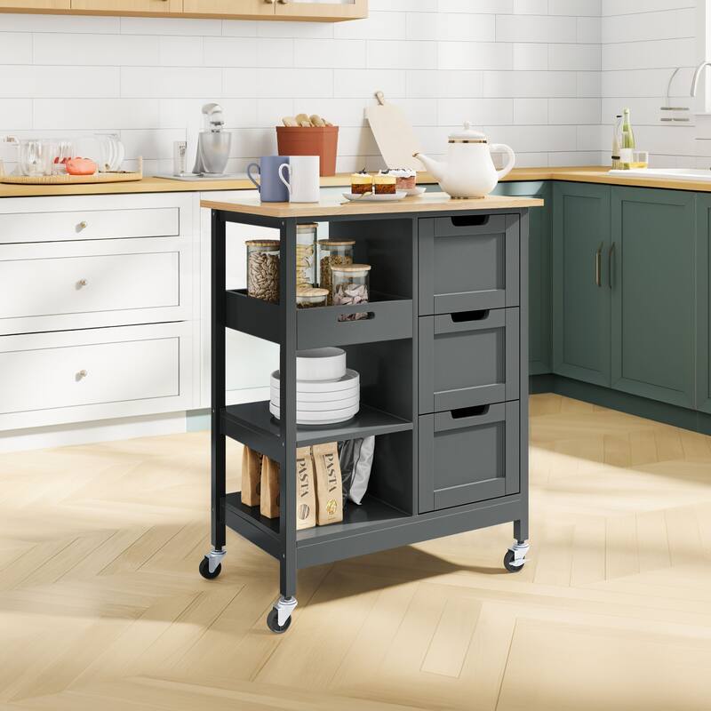 Kitchen Island Cart with Storage, Rolling Kitchen Island e on Wheels with Worktop - Grey