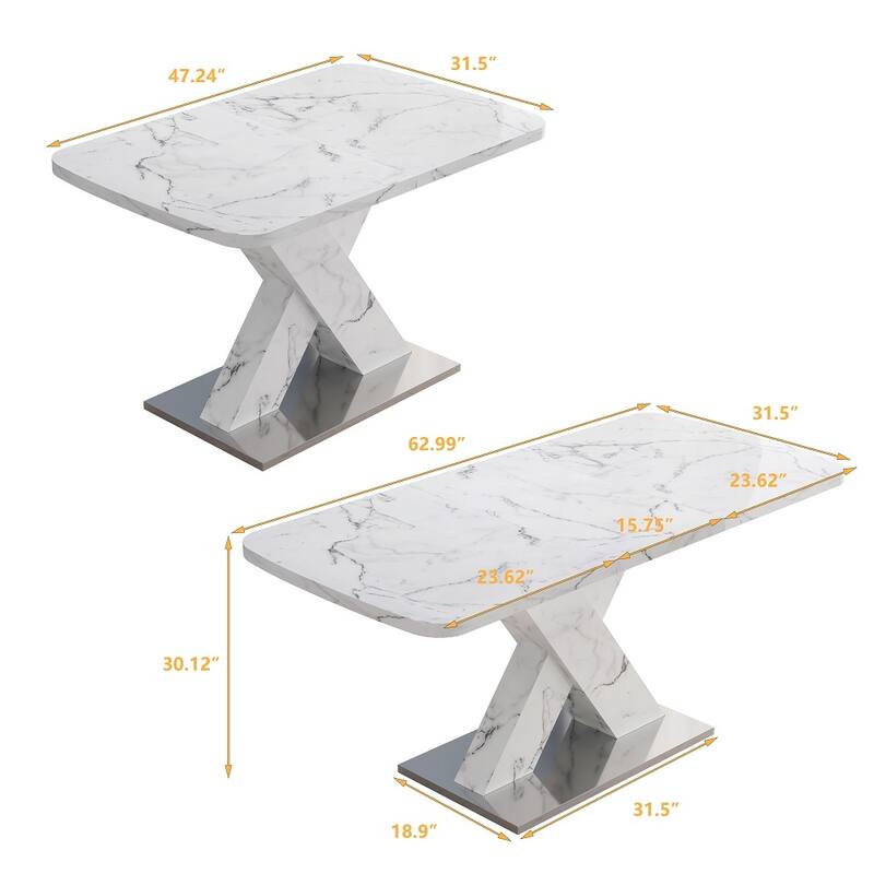 Modern Square Dining Table with Marble Table Top and X-Shape Table Leg