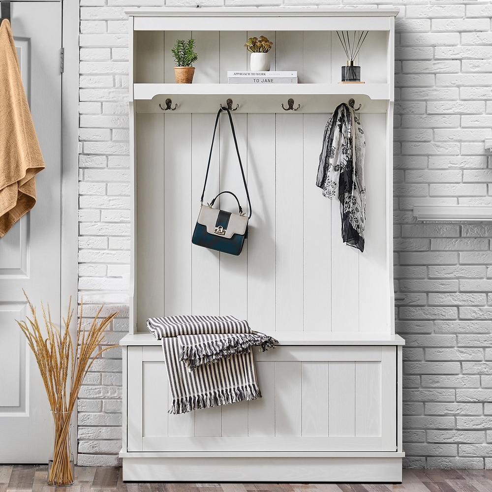 White mudroom discount bench with hooks