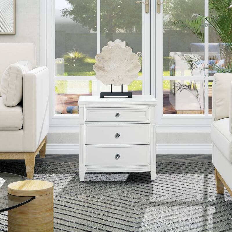 Dauphin 23.5" 3-Drawer Storage End Table - Merino White Wood