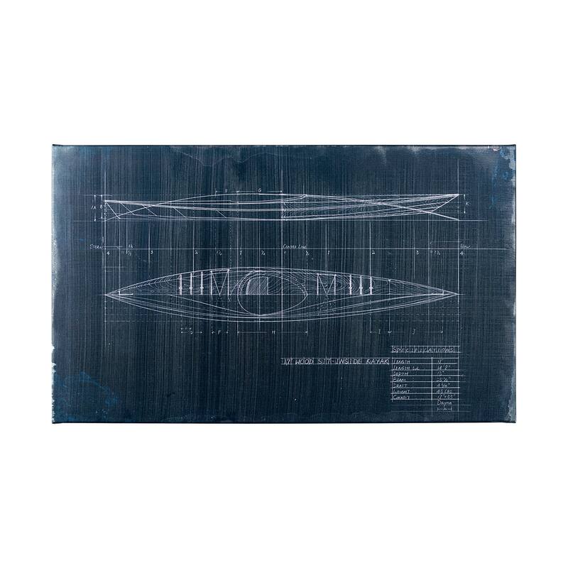 Kayak Blueprint (50 x 30) Canvas Art Print - Large