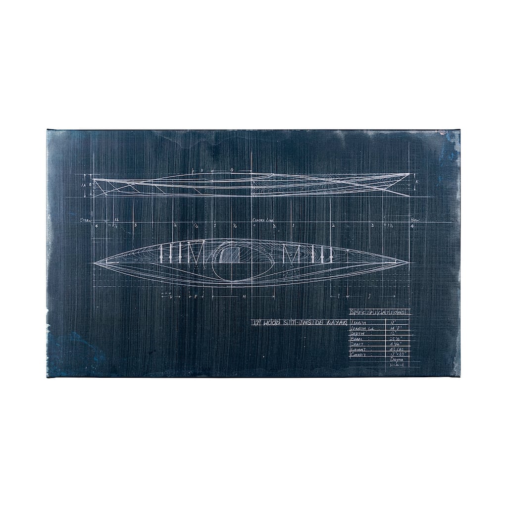 Kayak Blueprint (50 x 30) Canvas Art Print