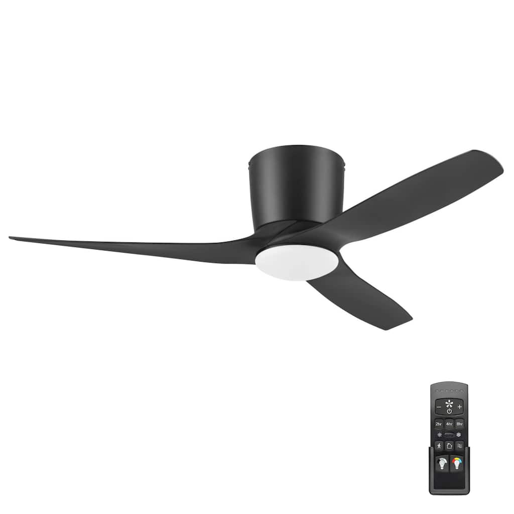 52" Honeywell Lynton Matte Black Damp-Rated Hugger Ceiling Fan with LED Light and Remote - Matte Black