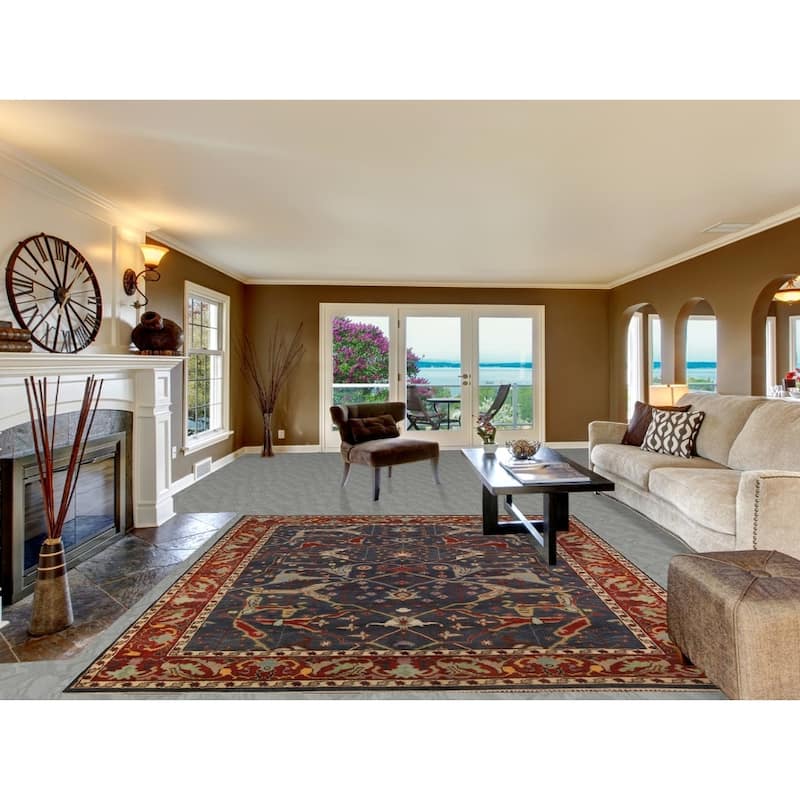 Navy Blue Oushak Indian Area Rug Handmade Wool Carpet - 8'0"x 9'8"