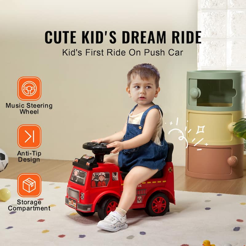 Toddler Ride On Push Car for Ages 1-3, Red Sit-to-Stand with Music Steering Wheel & Storage