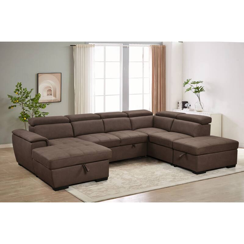 Roomfitters 128" U-Shaped Sectional Couch with Ottomans, Reversible Modular Sofa 7-Seater Couch with Storage Seat
