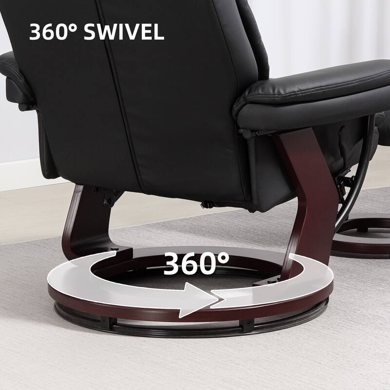 Modern Faux Leather Recliner Chair with Ottoman and Adjustable Positions Metal Base for Living Room