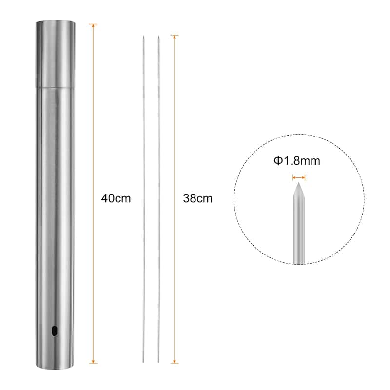 100pcs Kebob Skewers 40cm x 5cm Round Sticks with Tube Storage - 40cm x 5cm - Silver