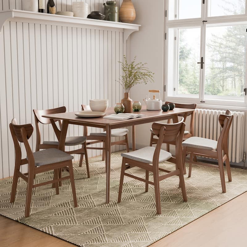 Furniture of America Beck Mid-century 7-Piece Wood Dining Table Set - Walnut/Light Grey