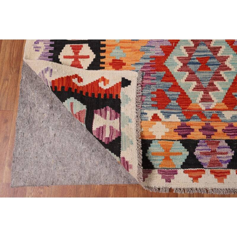 Orange Kilim Area Rug Hand-Woven Reversible Wool Carpet - 8'5" x 11'5"
