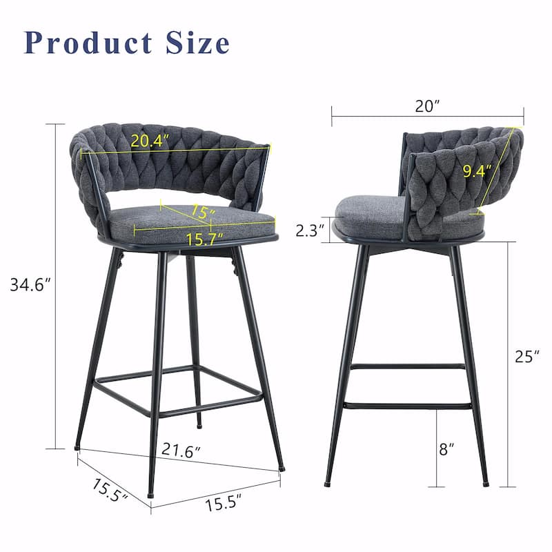 Set of 2 Swivel Bar Stools with Breathable Linen Cushions