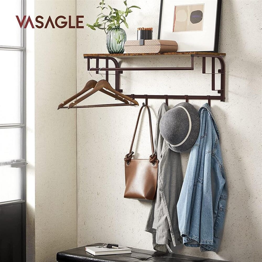 Wall-Mounted Coat Rack, Wall Hook Rack with Hanging Rail,