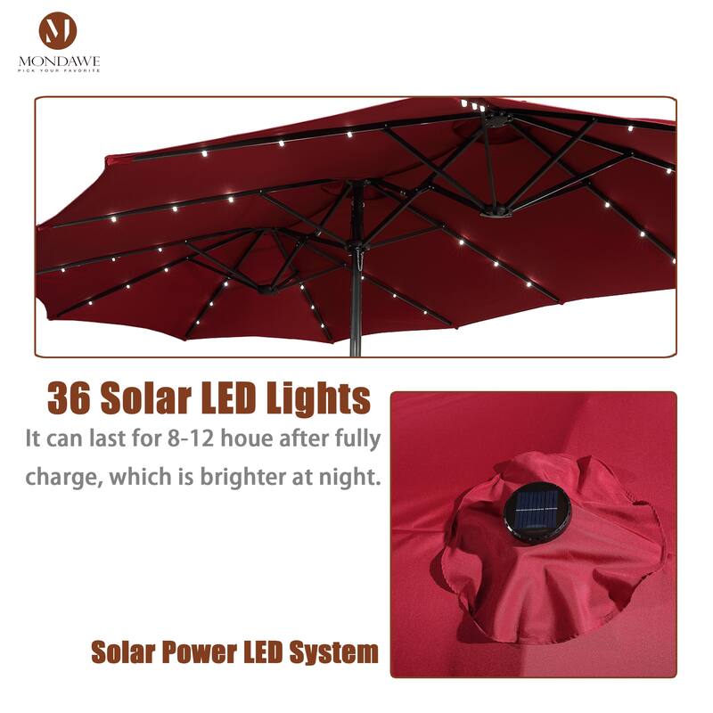 15ft Rectangular Patio Umbrella with Base and LED Lights