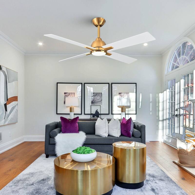 48" 4-Blade Modern White and Gold Ceiling Fan with Light