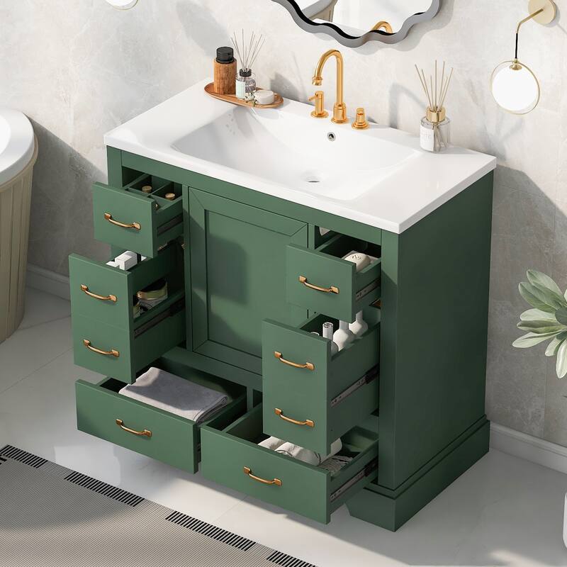 Freestanding 36" Vanity with Solid Wood, Undermount Sink, and Ample Storage - Grey Finish - 36in L - Green