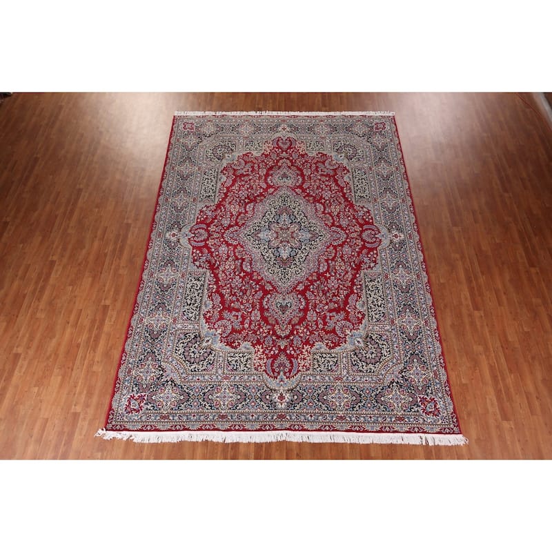 Traditional Red Kashan Turkish Area Rug Machine-Made Bedroom Carpet - 9'6" x 13'0"