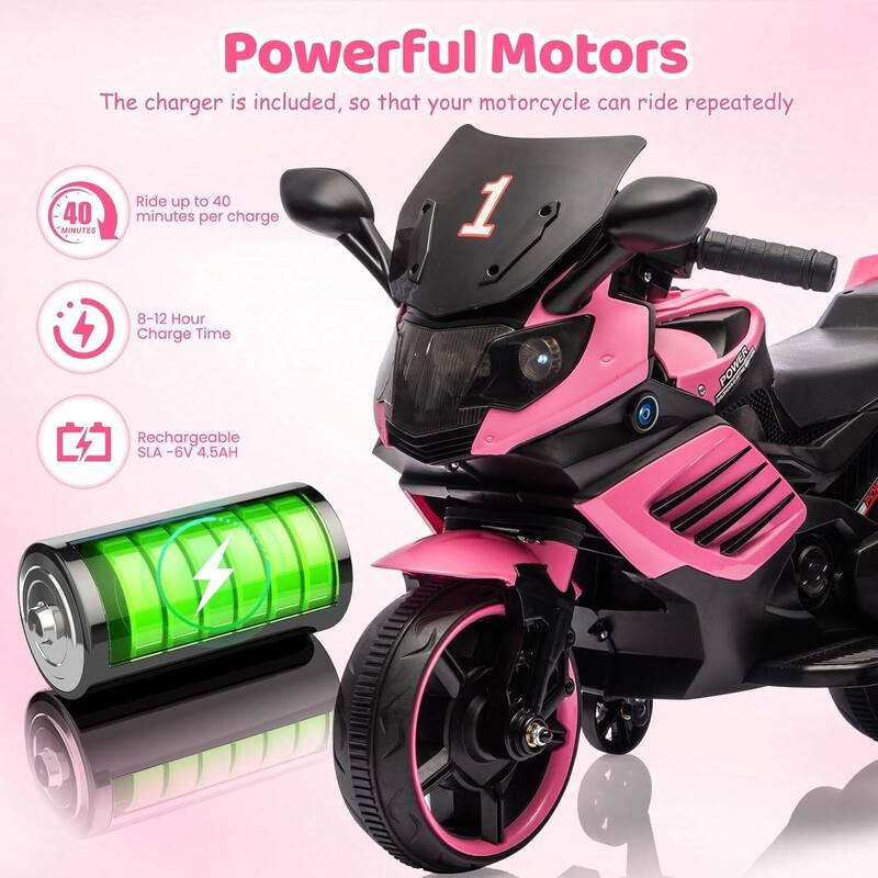 Kids 6V Ride On Motorcycle, Ride On Toys for Kids Best Gift, Pink
