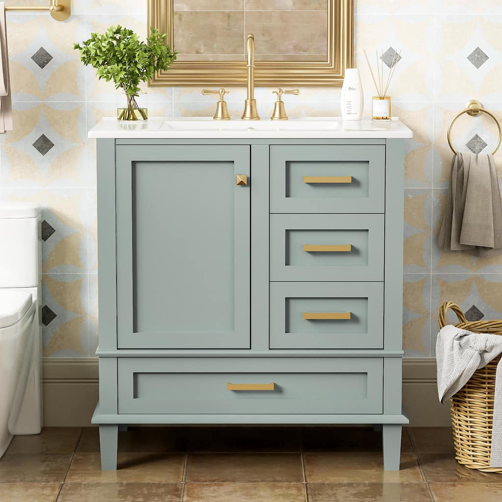 30" Bathroom Vanity with Sink Combo Set Bathroom Storage Cabinet with a Soft Closing Door and 3 Drawers in Green