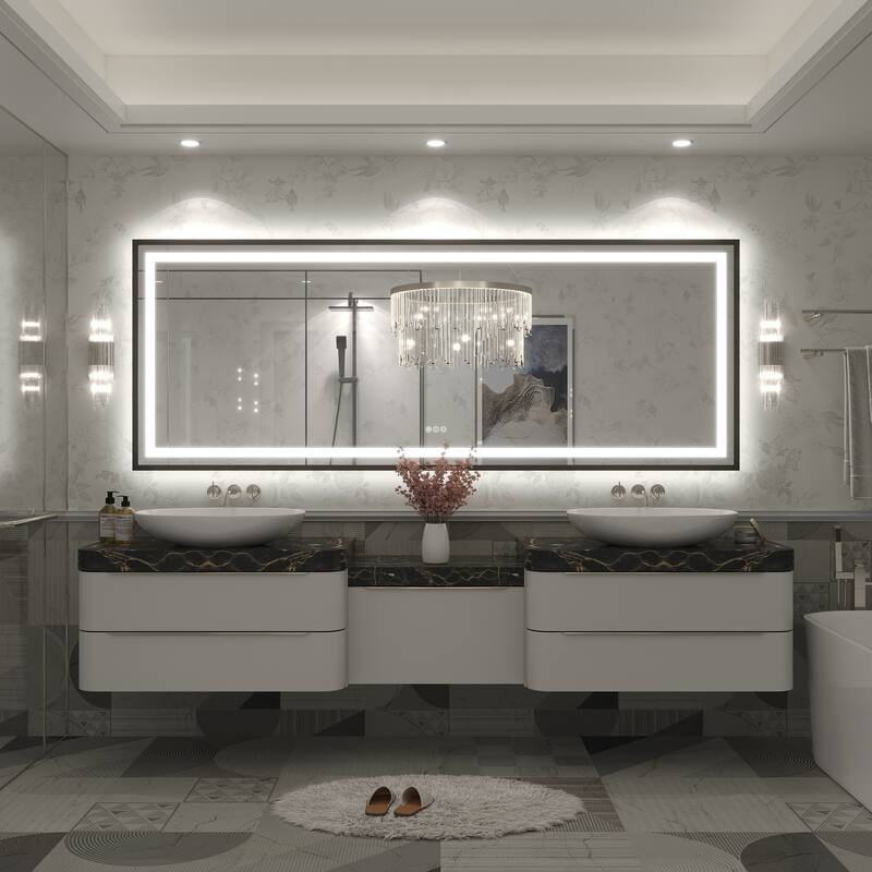 KIOTEE 24V Ultra-Bright LED Bathroom Mirror, Anti-Fog, Tempered Glass