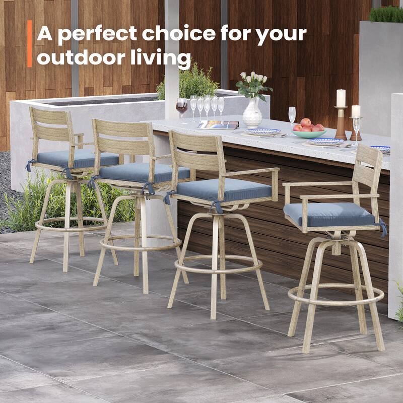 Outdoor Aluminum Patio Bar Stools Swivel Chairs with Cushions