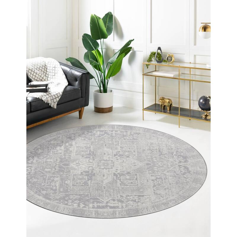 Transitional Rine Collection Area Rug - 3'6" Round - Gray