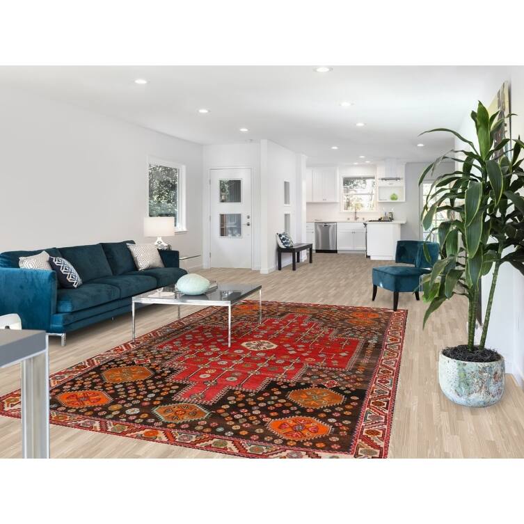 Hand Knotted Oriental 100% Wool Carpet Traditional Medallion Red Shiraz Area Rug - 10' 5'' X 6' 4''