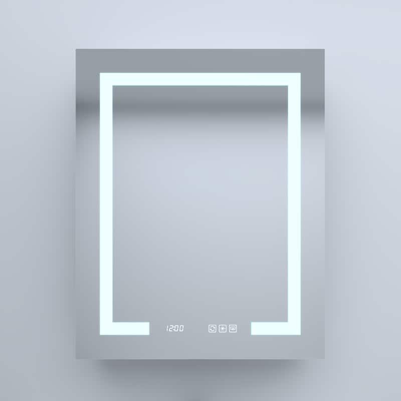 GDFStudio - Delmar Modern Aluminum LED Lighted Medicine Cabinet with Mirror Anti Fog and Digital Clock - 24" Mount Right