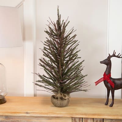 2' Green Brown Warsaw Twig Artificial Christmas Tree Burlap Base - under-3-feet