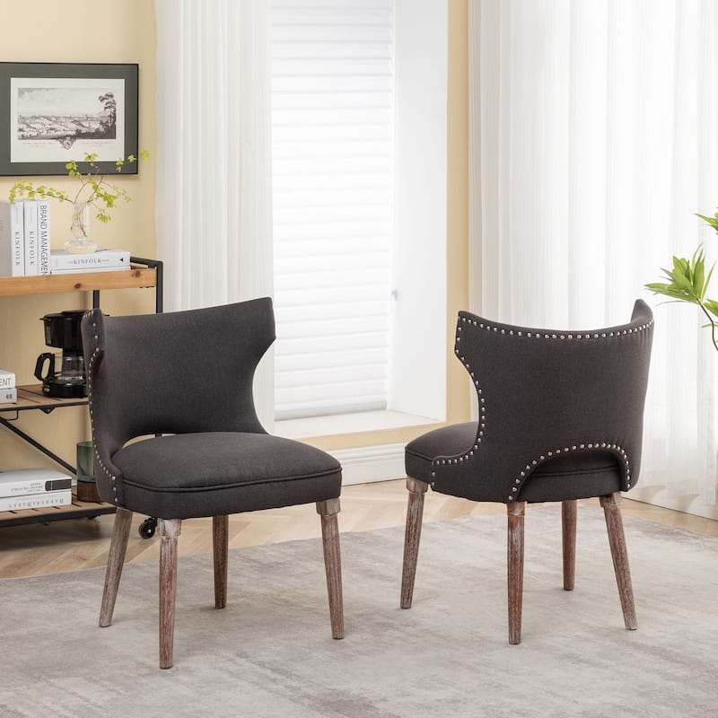 Porthos Home Foras Fabric Wingback Dining Chairs with Rubberwood Legs, Set of 2