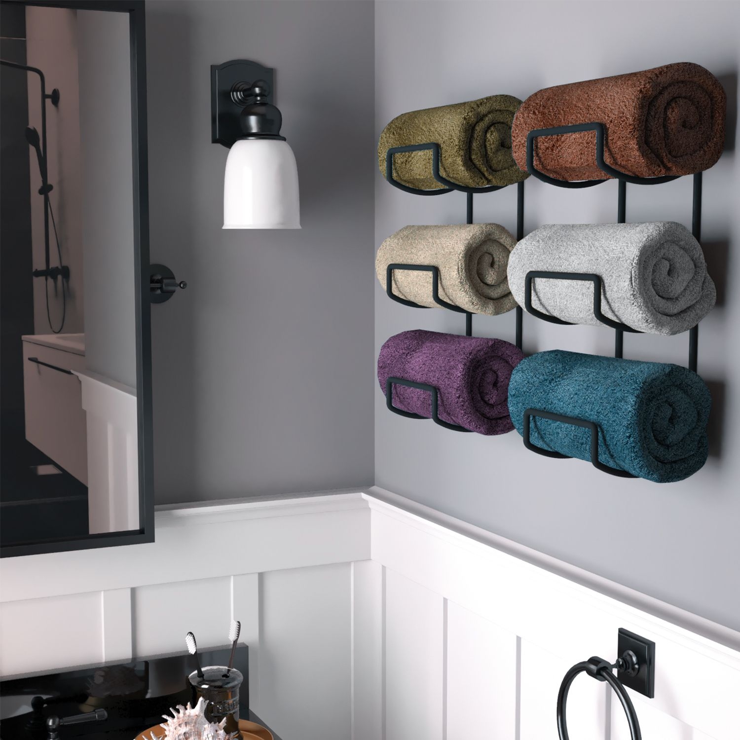 Bathroom wall best sale shelves for towels