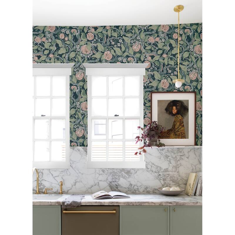 A-Street Prints Kort Dark Blue Fruit and Floral Wallpaper