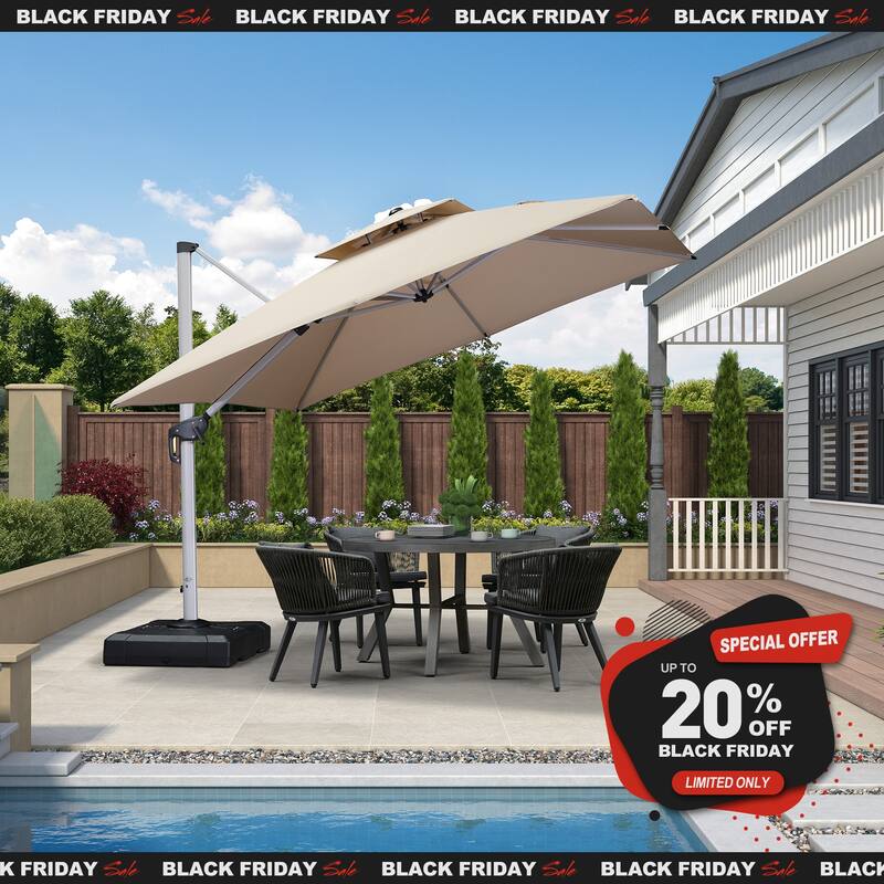 PURPLE LEAF 10ft Square Patio Offset Cantilever Umbrella with Base Included