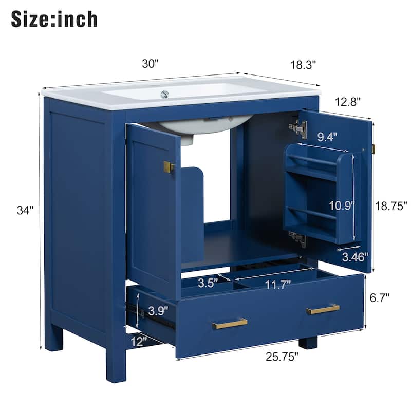 30 Inch Freestanding Bathroom Vanity with Sink Combo, Storage Cabinet with Soft Close Doors and Drawer, Modern Design