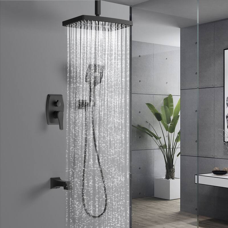 GIVINGTREE 3 Spray 14" Rectangular Ceiling Shower Head with Hand Shower & Tub Spout