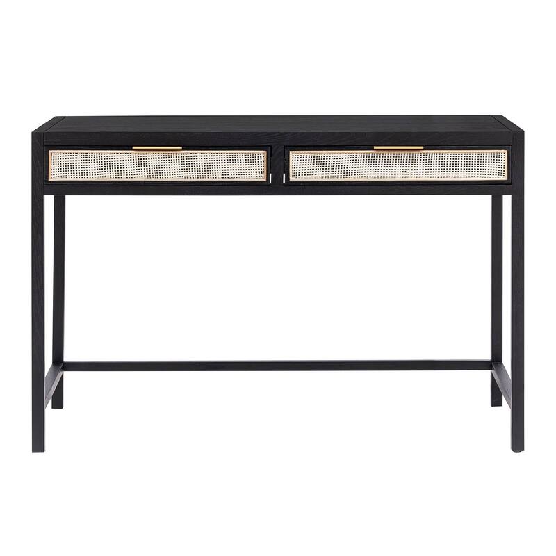 Cane 47" Rattan Writing Desk, Black/ Beige