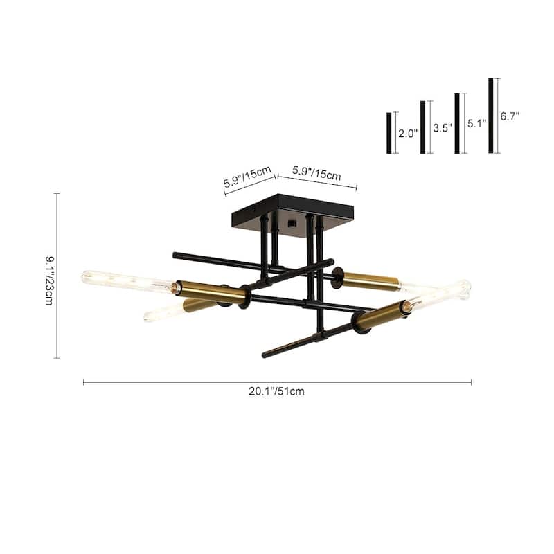 Industrial Linear Tiered Sputnik Semi Flush Mount Light 20 Inches