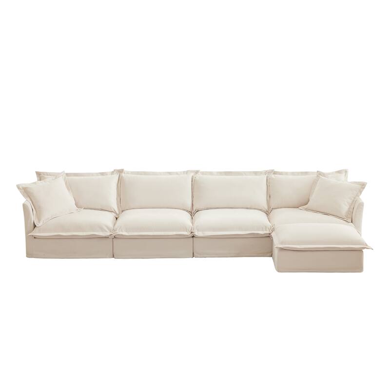 156.6" Chenille L-Shaped Sectional Sofa with 4-Seater and 2 Pillows & Plush Armrests